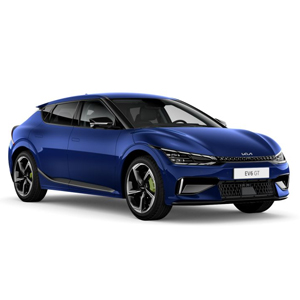 A blue car with black trimDescription automatically generated